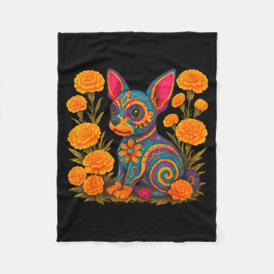 Alebrije Dog Flower Mexican Folk Art Owner Mom Dad Fleece Blanket