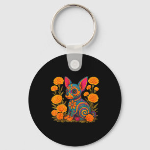 Alebrije Dog Flower Mexican Folk Art Owner Mom Dad Key Ring