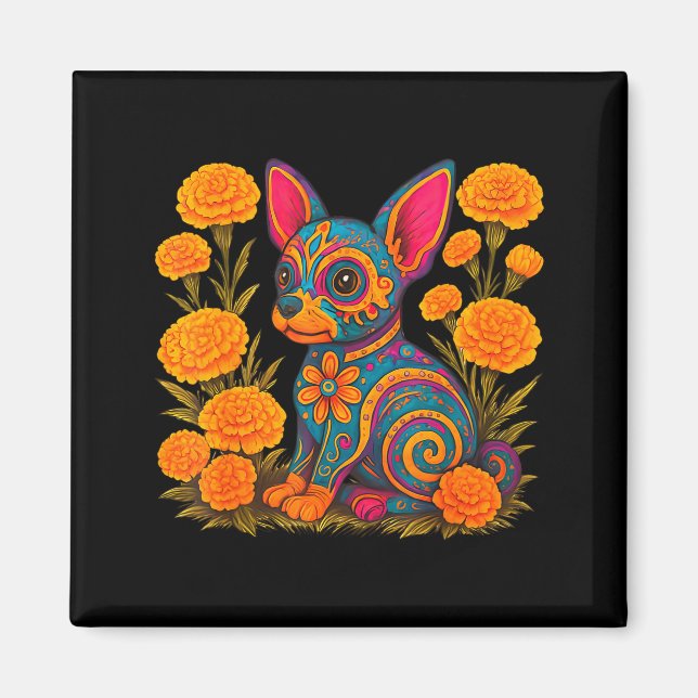 Alebrije Dog Flower Mexican Folk Art Owner Mom Dad Magnet (Front)