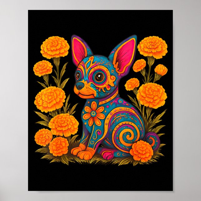 Alebrije Dog Flower Mexican Folk Art Owner Mom Dad Poster (Front)