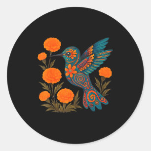 Alebrije Hummingbird Flower Mexican Folk Art Bird  Classic Round Sticker