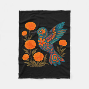 Alebrije Hummingbird Flower Mexican Folk Art Bird  Fleece Blanket