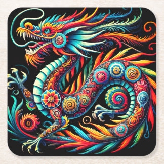 Alebrije Quetzalcóatl Square Paper Coaster
