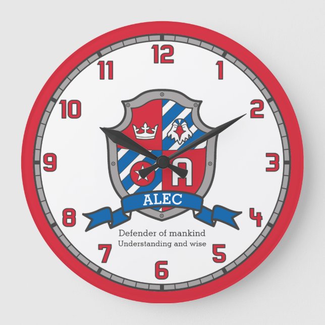 Alec boys name meaning heraldry knights shield large clock (Front)