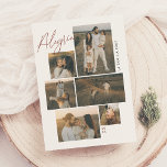 Alegría | Tarjeta de Navidad Collage de 6 Fotos Holiday Card<br><div class="desc">Elegante tarjeta de Navidad que presenta un moderno diseño de collage estilo galería. Con espacio para seis fotos en distintos tamaños. La palabra “Alegría” aparece en un estilo cursivo rojo en la esquina superior izquierda, superpuesta sobre las fotos. El nombre de la familia se muestra de manera vertical al lado...</div>