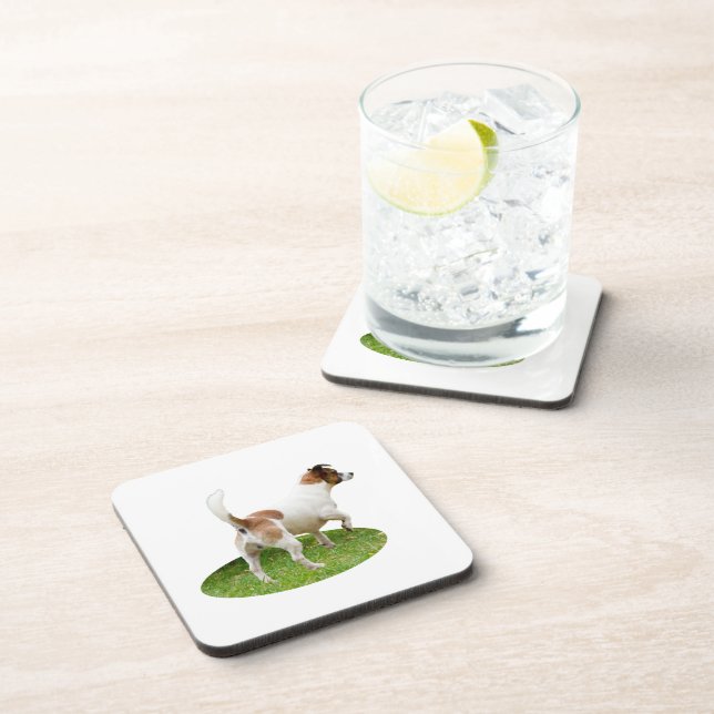 "Alert and Ready: A Brown and White Fox Terrier Coaster (Right Side)