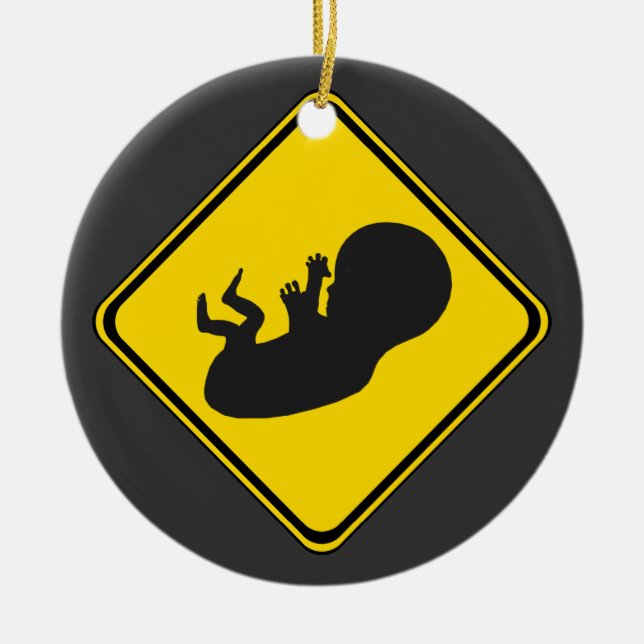 Alert: Foetus Ahead! Ceramic Tree Decoration (Front)