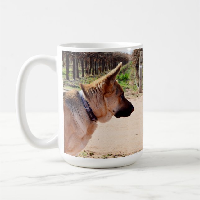 Alert German Shepherd On Guard Duty, Coffee Mug (Left)
