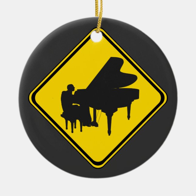 Alert: Piano Player Ahead! Ceramic Tree Decoration (Front)