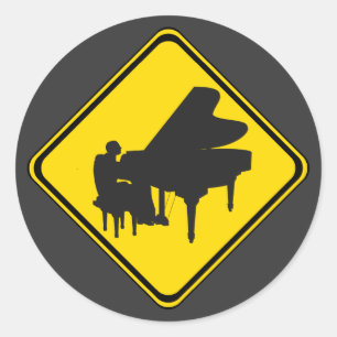 Alert: Piano Player Ahead! Classic Round Sticker