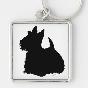 Alert Scottish Terrier Silhouette Key Ring
