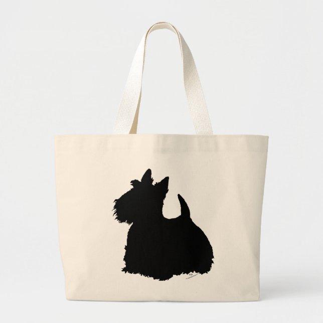 Alert Scottish Terrier Silhouette Large Tote Bag (Front)