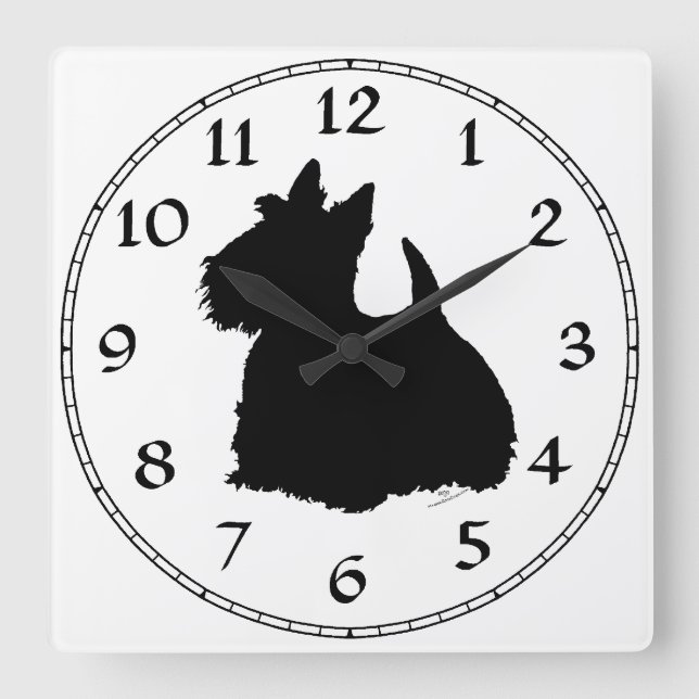 Alert Scottish Terrier Silhouette Square Wall Clock (Front)