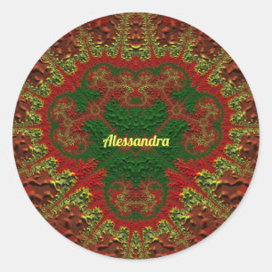 ALESSANDRA PRETTY 3D! Gold, Red and Green ~  Classic Round Sticker