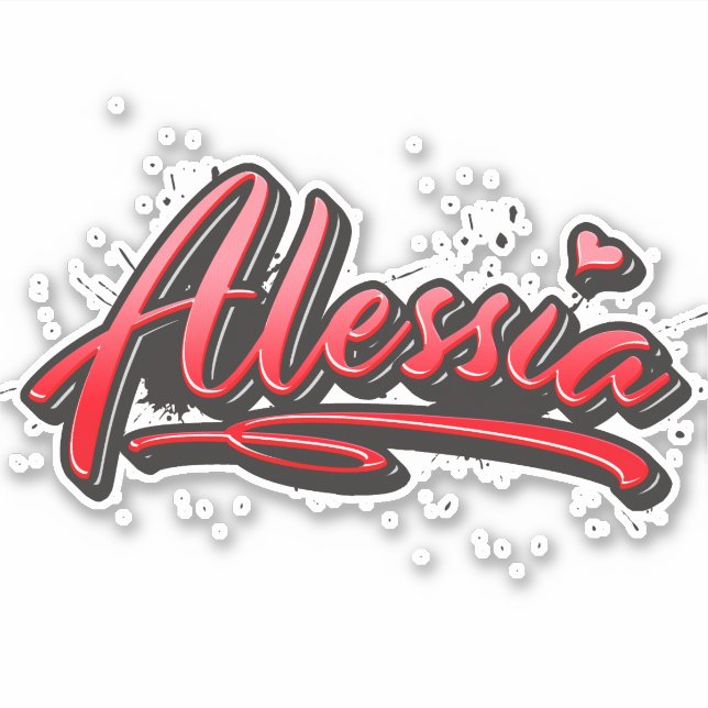 Alessia red Heart Graffiti Sticker (Front)