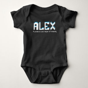 Alex boys name and meaning pixel text baby bodysuit