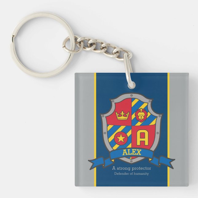 Alex name meaning boys knight crest custom key ring (Front)