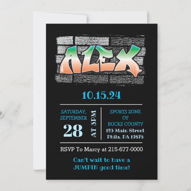 ALEX Your Name Graffiti Brick Wall Paint Splatter Invitation (Front)