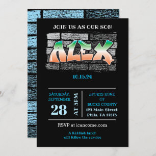 ALEX Your Name Graffiti Brick Wall Paint Splatter Invitation