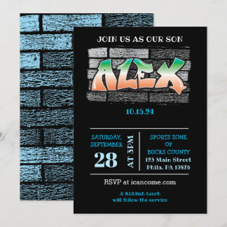 ALEX Your Name Graffiti Brick Wall Paint Splatter Invitation