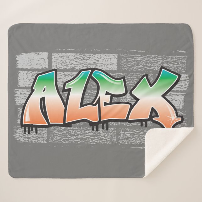 ALEX Your Name Graffiti Brick Wall Paint Splatter Sherpa Blanket (Front (Horizontal))