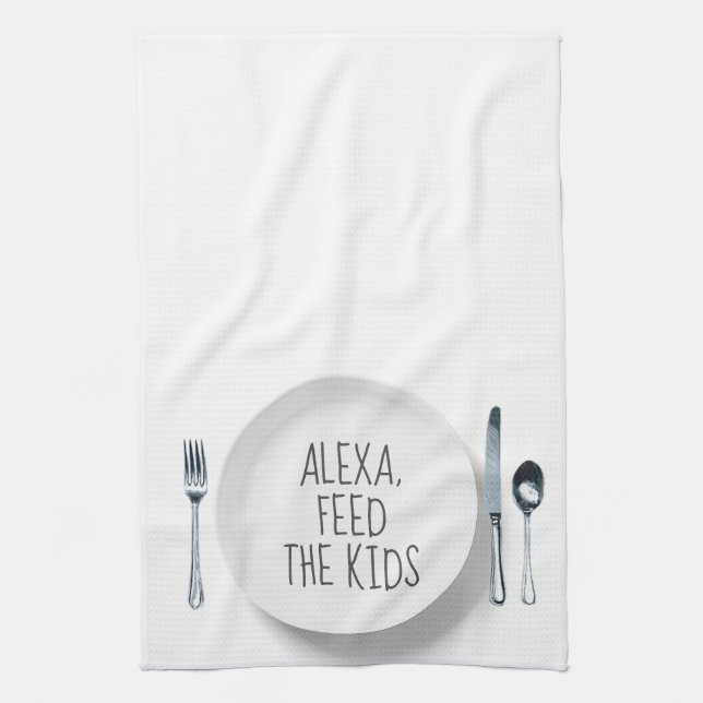 Alexa Command Humor on White Tea Towel (Vertical)