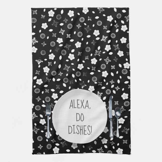 Alexa Command humour for doing dishes Tea Towel (Vertical)