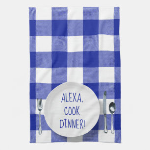 Alexa Command humour on buffalo plaid Tea Towel