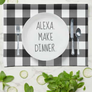 Alexa Command Humour On Buffalo Plaid Tea Towel
