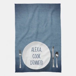 Alexa Command humour on denim blue Tea Towel