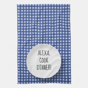 Alexa Command humour on gingham Tea Towel