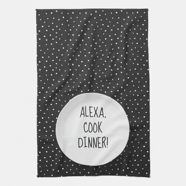 Alexa Command humour on polka dots Tea Towel (Vertical)