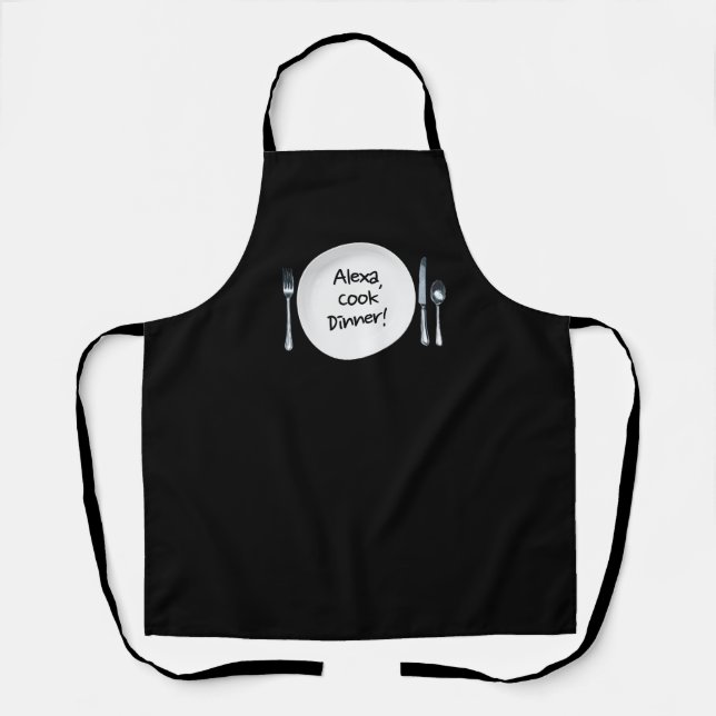 Alexa command on black apron (Front)
