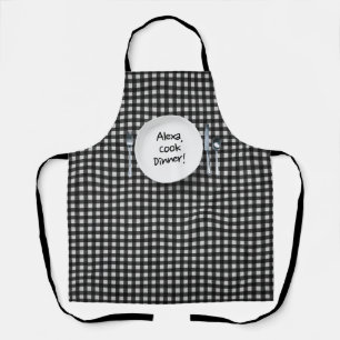 Alexa command on white plate apron