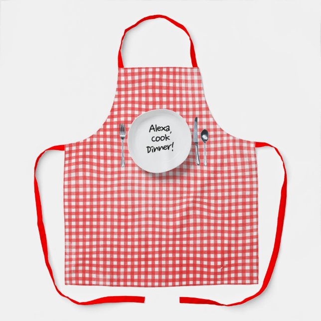 Alexa command on white plate apron (Front)