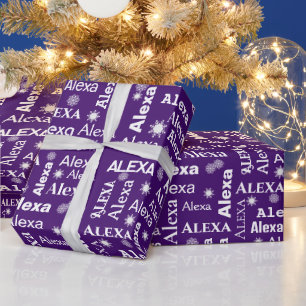 Alexa Custom Name With Snowflakes  Wrapping Paper