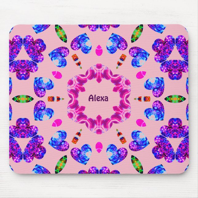 ALEXA ~ Glittering Heart Pattern ~ Personalized ~  Mouse Mat (Front)