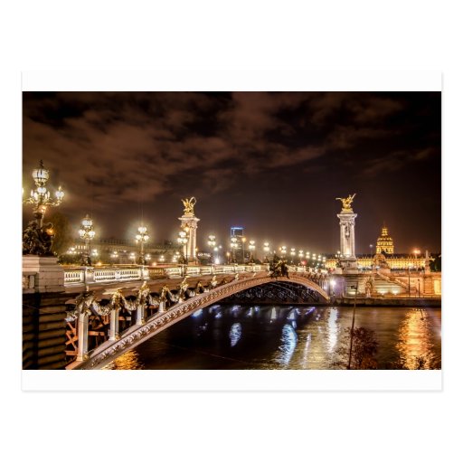 Image of Alexander 3 bridge in Paris France at night Postcard