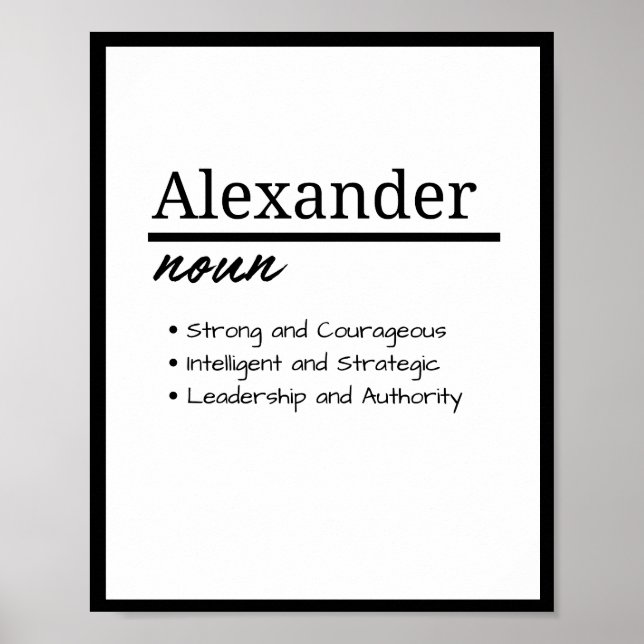 Alexander, Boy Personalised Name Definition Poster (Front)