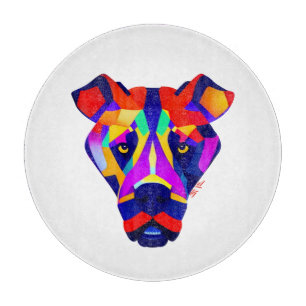 Alexander Dog white round glass cutting board