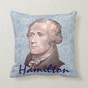 Alexander Hamilton on Blue Lace & Heart Background Cushion