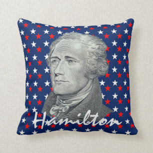 Alexander Hamilton on Red, White and Blue Stars Cushion