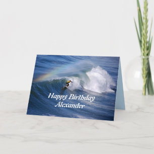 Alexander Happy Birthday Surfer With Rainbow Card