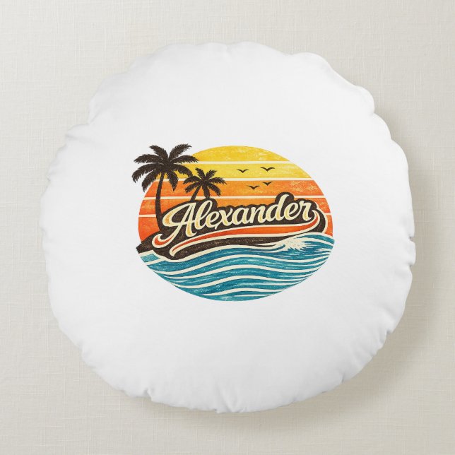 Alexander Retro Sunset Name Design Round Cushion (Front)