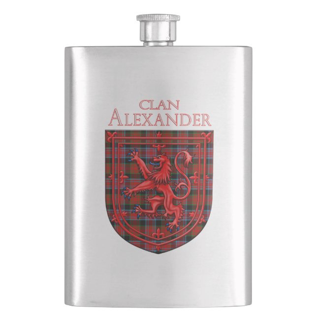 Alexander Tartan Scottish Plaid Lion Rampant Hip Flask (Front)