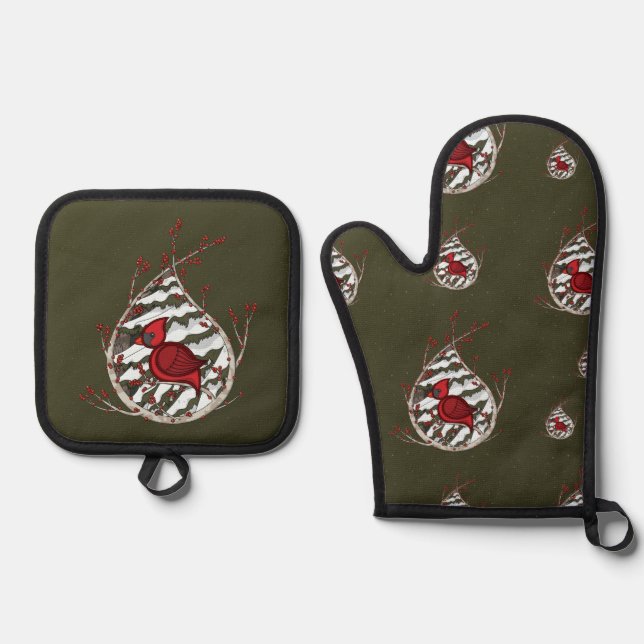 Alexander the Cardinal Oven Mitt & Pot Holder Set (Front)