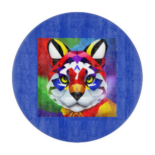 Alexander's Cat blue round glass cutting board