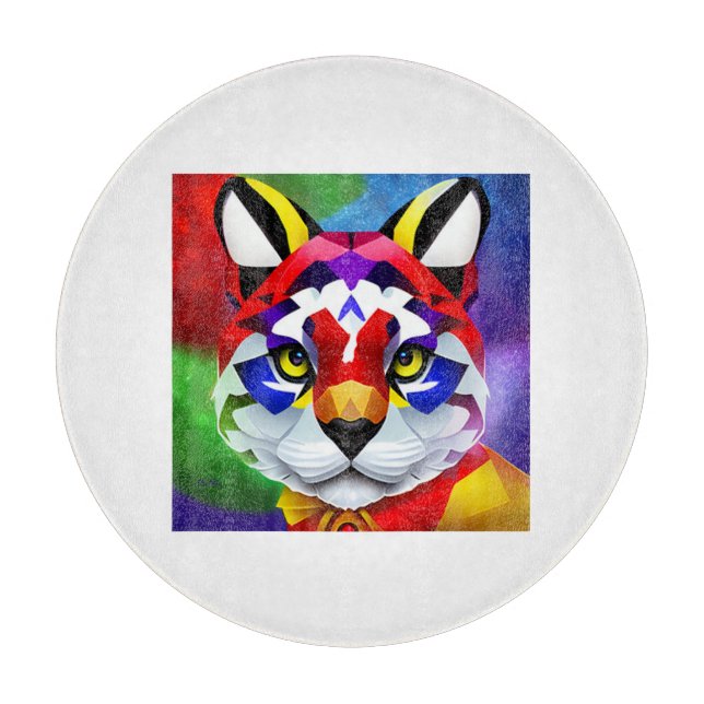 Alexander's Cat white round glass cutting board (Front)