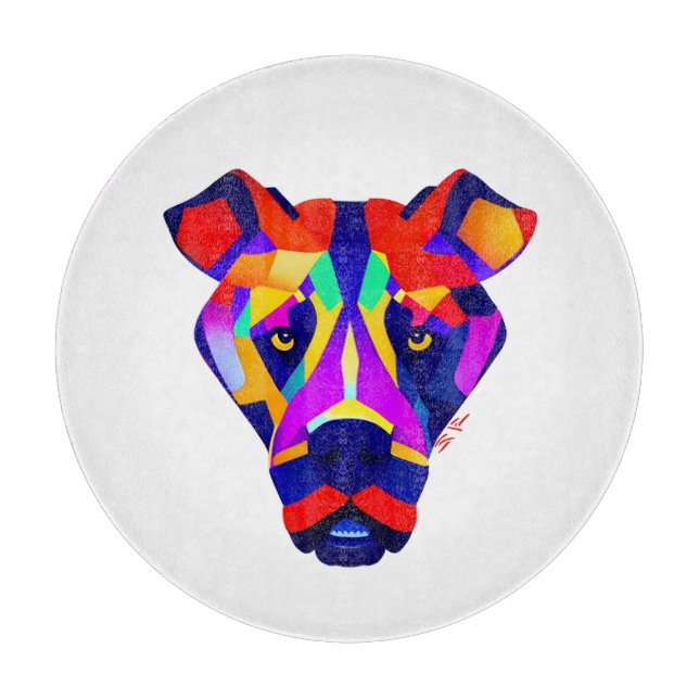 Alexander's Dog white round glass cutting board (Front)