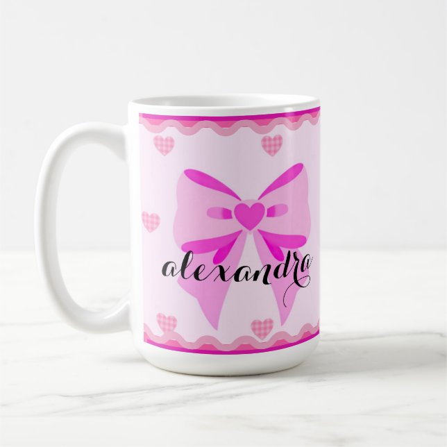 Alexandra Pink Bow Custom Name Coffee Mug (Left)